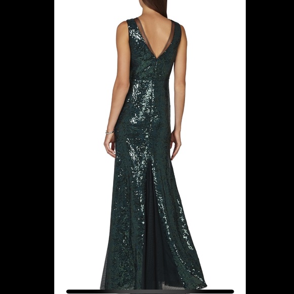 BCBGMAXAZRIA Sleeveless Deep V-Neck Green Gown - Picture 2 of 6